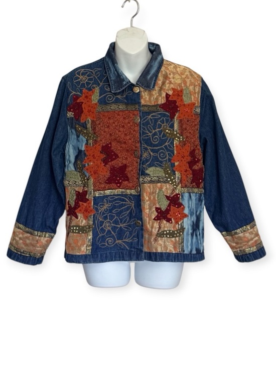 Tantrums Jackets & Blazers - Tantrums Boho Patchwork Denim Jacket Shacket with Autumn Star Appliqués Size M